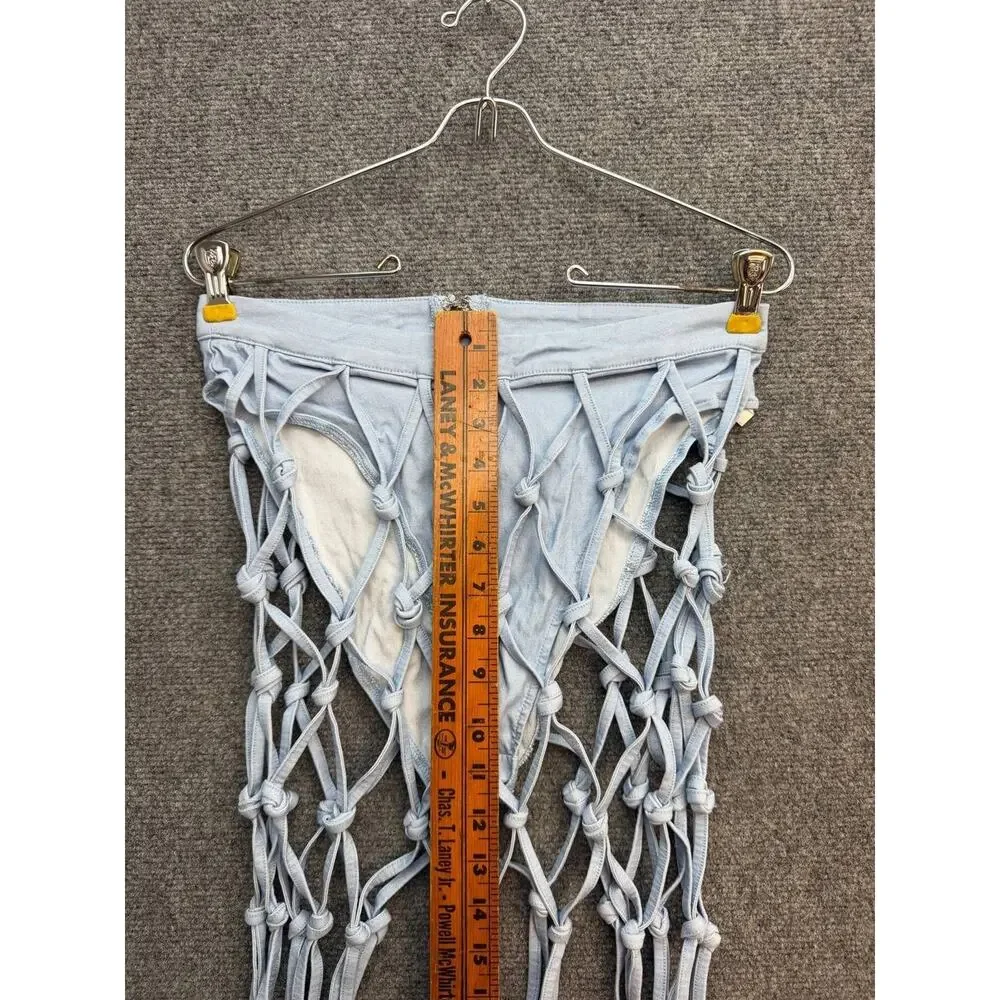 Women's Light Blue Denim Look Fringe Halter Set Size S Boho Festival